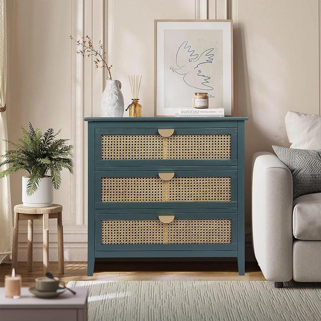 RXRRXY 3 Storage Drawers Dresser Nightstand, Modern Side Table Bedside Furniture with Sturdy Wood Frame for Bedroom, Living Room, Dress Room, Entryway, Nursery, Hallway (Green)