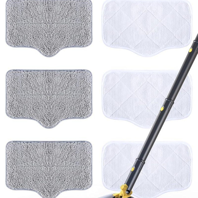 Steam Mop Pads with Washable and Reusable, 6 Pack Replacement, 2 Material Types Accessories Compatible With Steamer Mop for Cleaning Floors and Carpets, White and Gray