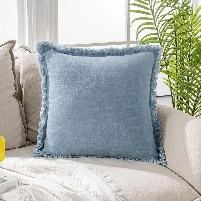ATLINIA Decor Throw Pillow Cover - 20x20 Inch Linen Pillow Cover Decorative Farmhouse Boho Fringe Cushion Cover for Couch Sofa Bed Outdoor Teal