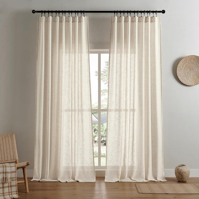 Joydeco Linen Curtains for Living Room,Semi-Sheer Curtains 96 Inches Long,Living Room Curtains 2 Panel Sets,Cream Curtains Pinch Pleated Curtains & Drapes(W52 x L96 Inch, Linen)