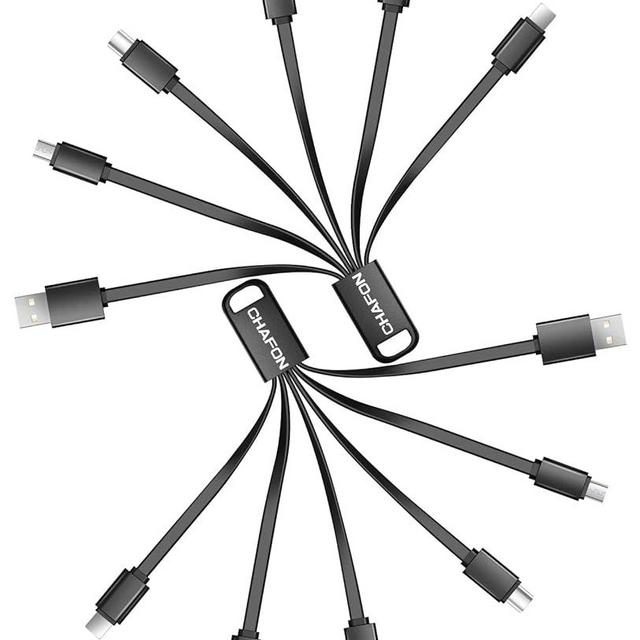 Multi Charging Cable Short, 2Pack 6 in 1 Multiple USB Fast Charger Cord Adapter Type C Micro USB Port Connectors Compatible with Cell Phones/Tablets/Portable Charger (Black)