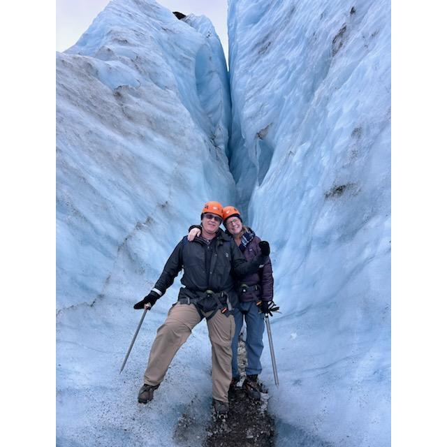 Hiking a glacier in Iceland.