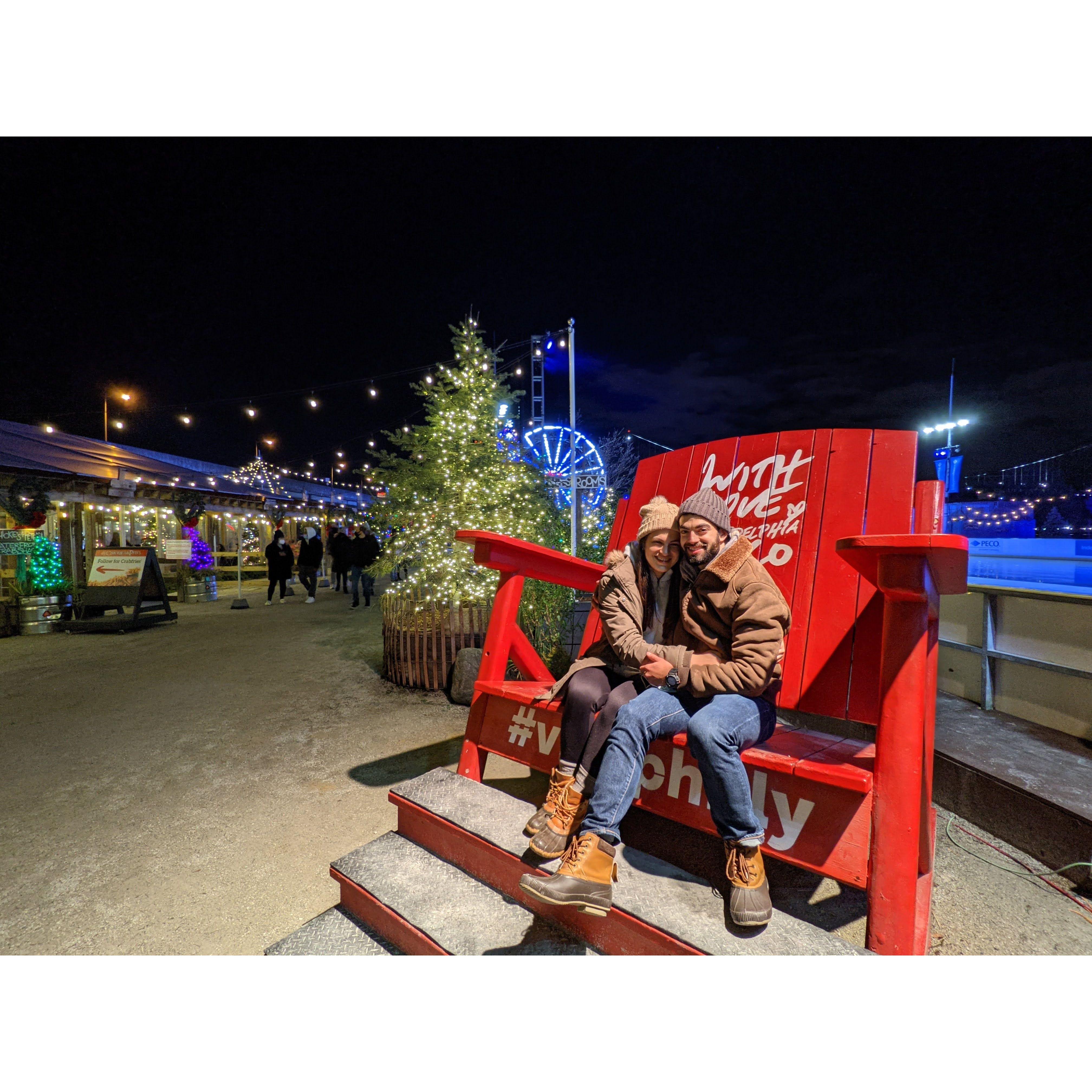 Our first Christmas date at the RiverRink in Philly ended with me getting a broken rib and Michael's car getting towed -- but you'd never know it from our faces! - 12.5.20