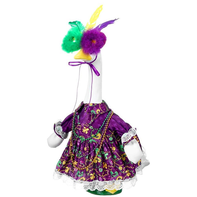 Soulchen 1 Set Mardi Gras Porch Goose Outfit 23 Inch Carnival Cement Goose Clothes and Mask Costume for Mardi Gras Holiday Outdoor Garden Yard Decor
