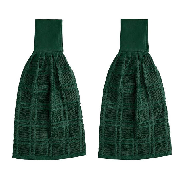 Blue Needles Hanging Kitchen Towels - Forest Green 100% Cotton Solid Kitchen Tie Towel, Set of 2 Hand Dish Cloth with Hanging Loops 9 x 17 Inches, Absorbent, Super Soft, and Fast Drying Home Essential