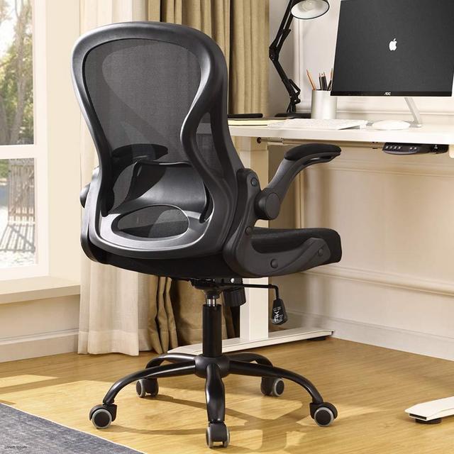 BERLMAN Ergonomic Mid Back Mesh Office Chair Desk Chair with Flip-up Arms and Adjustable Height (Black)