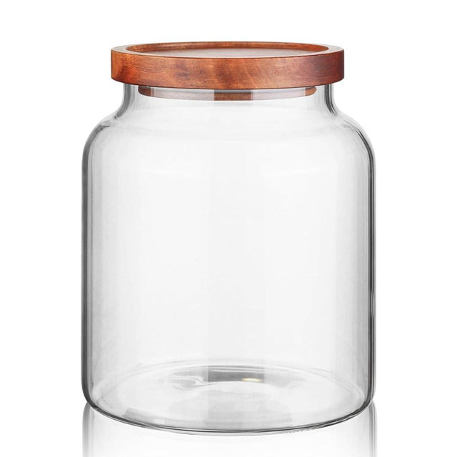 Labina Glass Storage Container Airtight Food Jars Kitchen Canister with Wood Lids, 60 Oz Wide Mouth Pantry Organization Glass Jar for Flour, Sugar, Cookie, Spagetti, Nuts and Candy