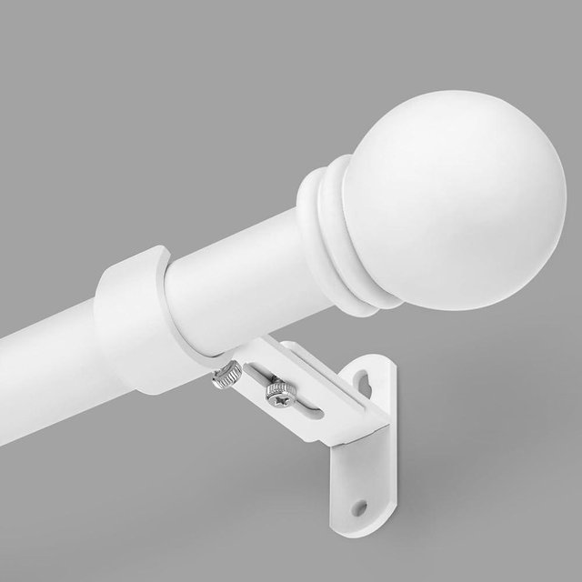 AMZSEVEN Curtain Rods for Windows 16 to 120 Inches, Curtain Rod Max Adjustable Length of 132 IN, 1" Diameter Drapery Rods Round Finials, White, Pack of 1