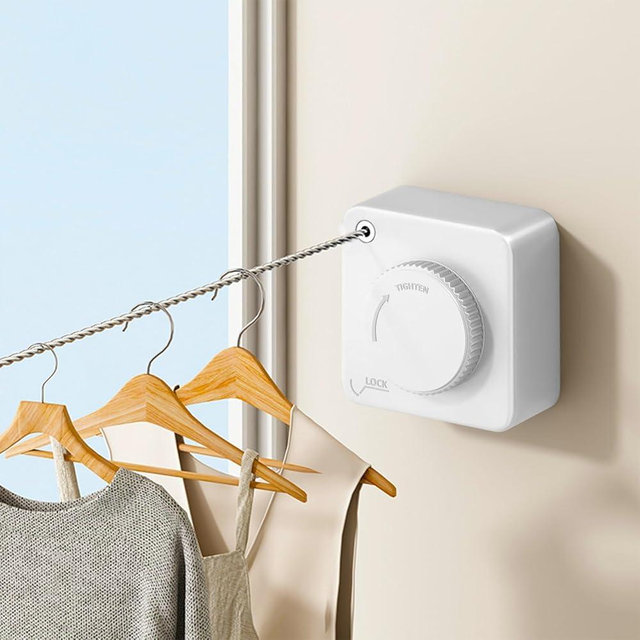 UpChoNice Retractable Clothesline Indoor, Non-Sagging Outdoor Clothes Drying Line Retracting Heavy Duty Clothes Drying Laundry Line Wall Mounted Stainless Steel Line - 15.6 Feet (1, White)