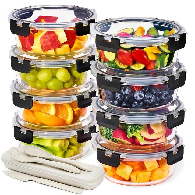Sorbus 16pc Glass Meal Prep Containers Set – 8 Round 32oz Containers with Airtight Lids – Freezer, Dishwasher, Oven Safe – Reusable Food Storage Bowls, 4 Cup Capacity for Meal Prep and Storage