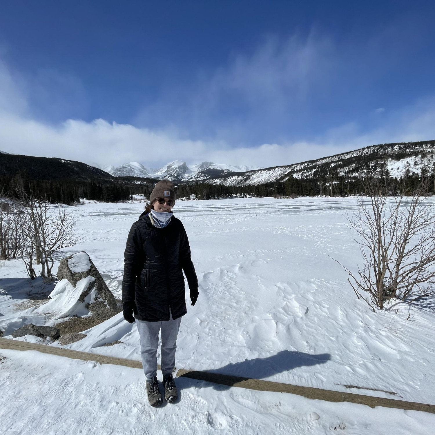 On Emma's final visit to Max in Colorado in March 2023, we visited Rocky Mountain National Park and bundled up for a few hikes.