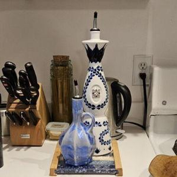 Ceramic Olive Oil Dispenser from Repurposed Clase Azul Tequila bottle