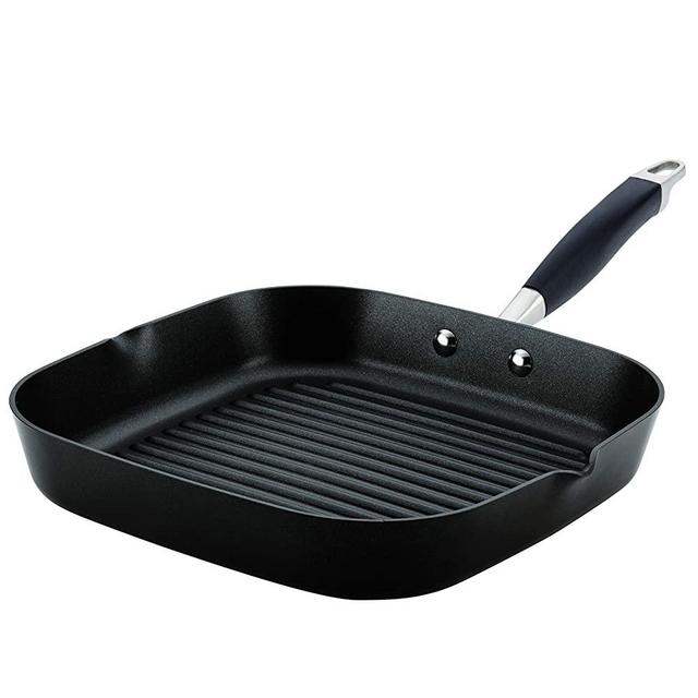 Anolon Advanced Hard Anodized Nonstick Deep Square Griddle Pan/Grill with Pour Spouts, 11 Inch, Black