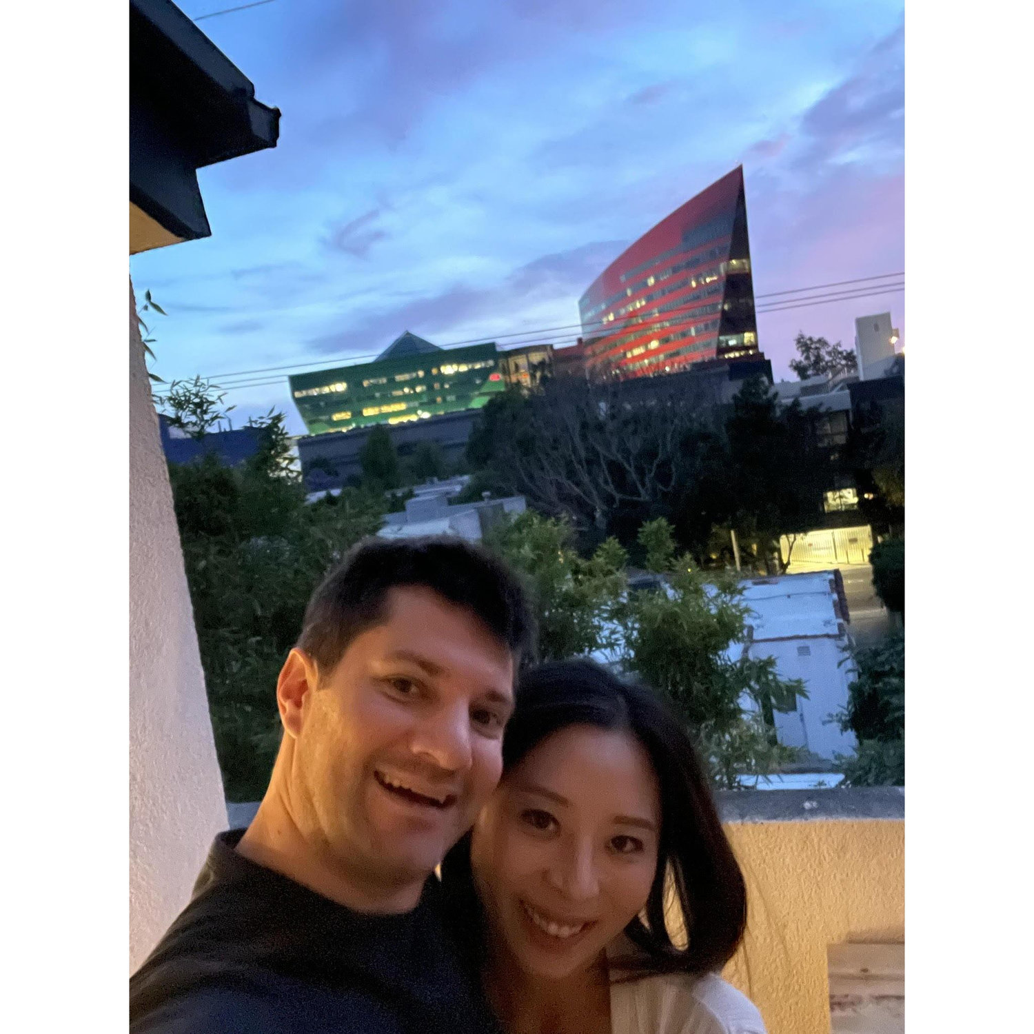 Enjoying the view from our first real home together in West Hollywood in May 2024.