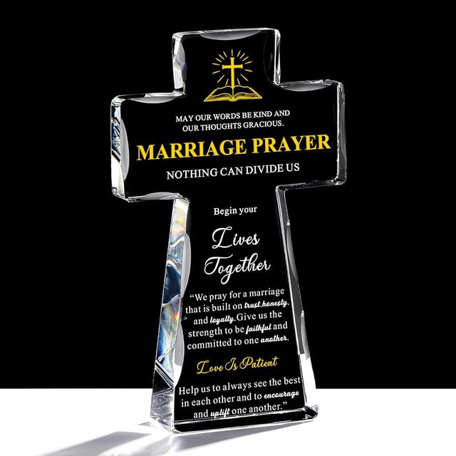 JOASURA Wedding Gifts for Newlyweds Couples-Religious Marriage Prayer,4.3x7 Inch K9 Crystal Cross with Laser Engraving,Engagement Christian Gifts for Bride & Groom,Blessing Engaged Keepsake