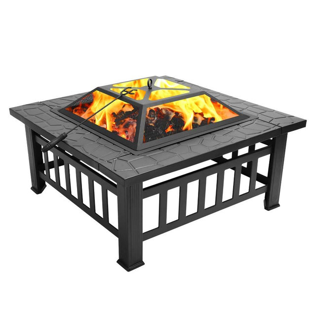VINGLI 32in Wood Fire Pit with Mesh Lid and Fire Poker, Portable Outdoor Fireplace Burning FirePit for Chrismas Backyard Patio Outside Picnic BBQ Party