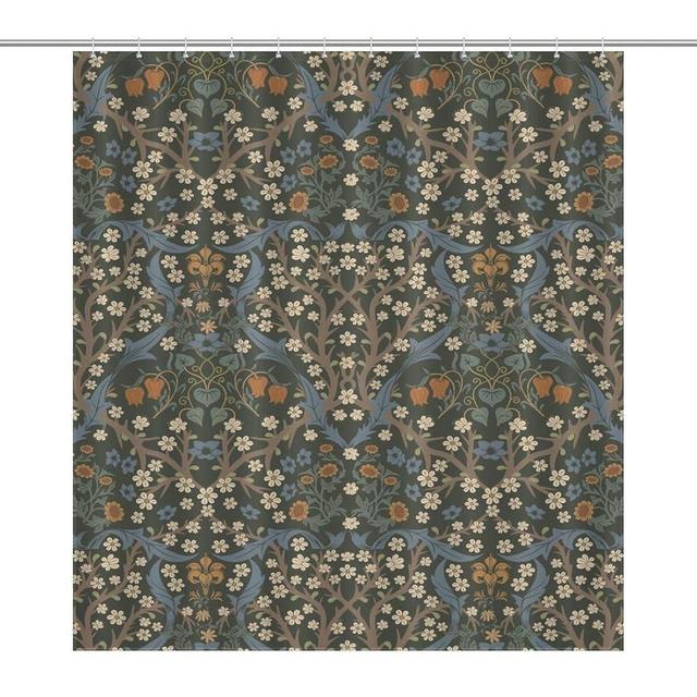 Yoakiet Vintage Floral Shower Curtain, Retro William Morris Art Botanical Natural Floral Print for Bathroom Home Decor Set with 12 Pack Plastic Hooks 66x72Inch（168x183cm）