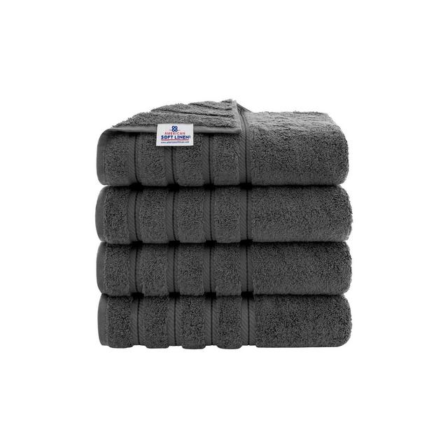 American Soft Linen 4 Pack Bath Towel Set, 100% Cotton, 27 inch by 54 inch Bath Towels for Bathroom, Dark Gray