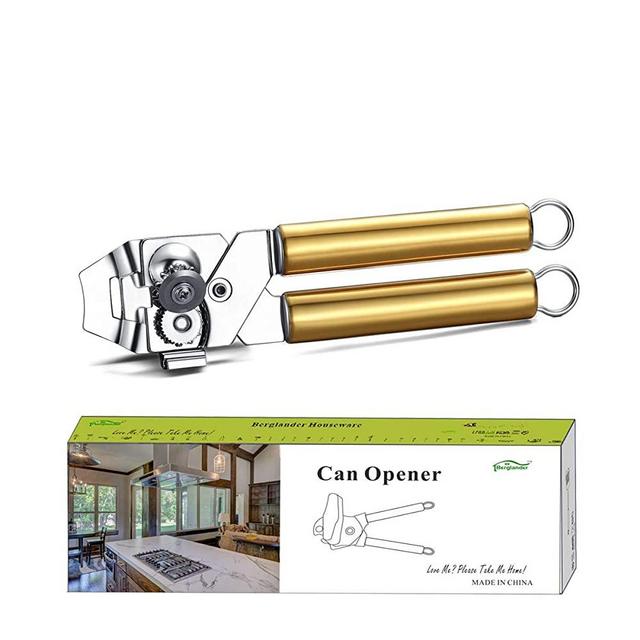 Berglander Can Opener, Stainless Steel Gold Handle Can Opener, Titainium Golden Plating Handle Can Opener, Smooth Edge Manual Can Opener, Heavy Duty (Gold)