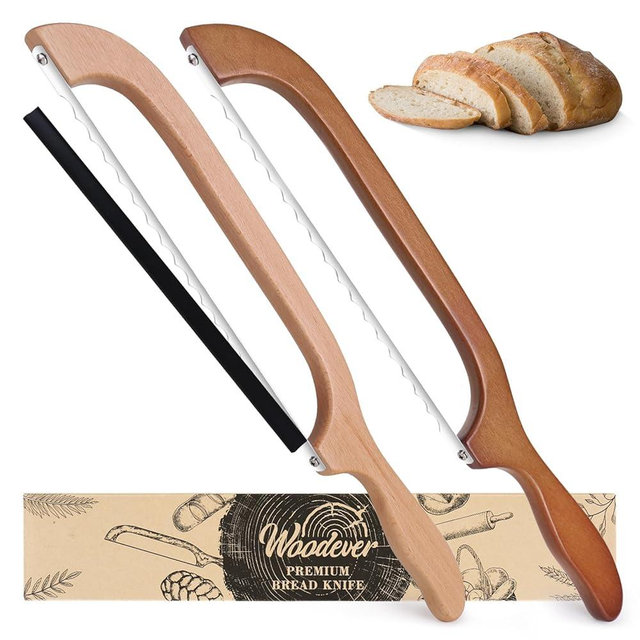 2 Pack Sourdough Bread Knife, 16" Bread Slicer for Homemade Bread, Wooden Serrated Bread Knife, Premium Stainless Steel Serrated Saw Bread Cutter for Bagels, Baguettes