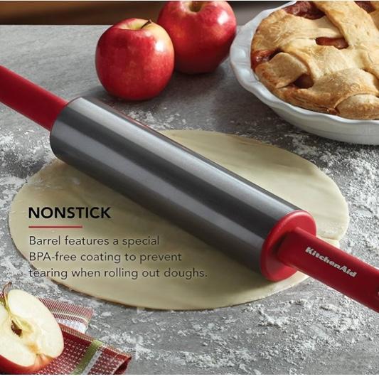 KitchenAid Gourmet Rolling Pin, One Size, Steel, Red, 2.5 x 2.5 x 22 inches