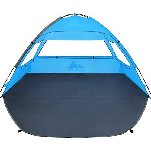 NXONE Beach Tent Sun Shade Shelter for 2-3 Person with UV Protection, Extended Floor, 3 Mesh Roll Up Windows & 8.0mm Fiberglass Rods丨Carry Bag, Stakes, Guy Lines Included (Sky Blue)