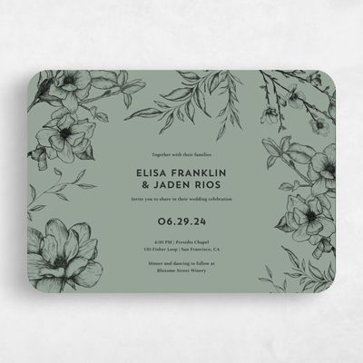 Green Rounded Wedding Invitation - Birkenfeld Landscape