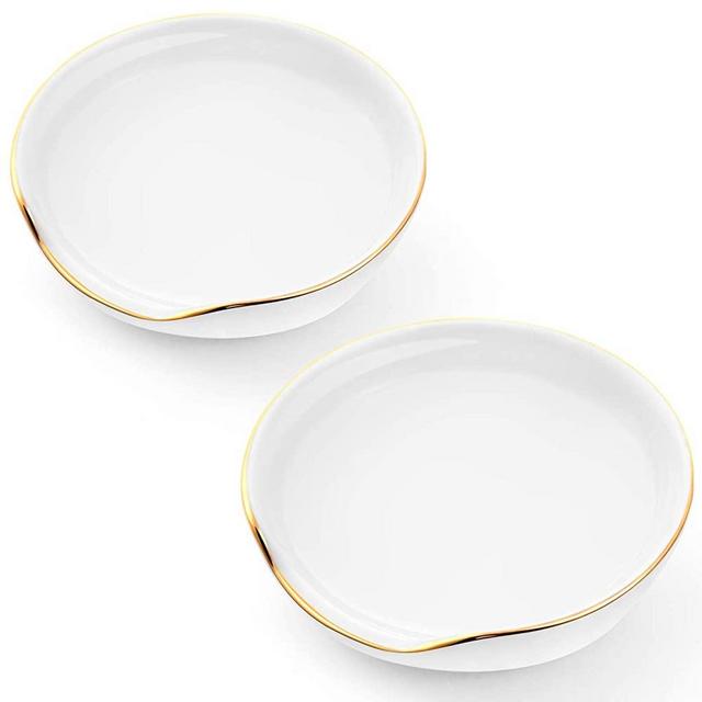 2 Pieces Gold Trim Ceramic Spoon Rest White Spoon Holder for Kitchen Stove Dining Table