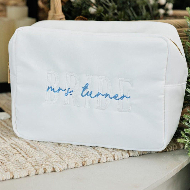 Bride Embroidered Extra Large Nylon Pouch // Bride To Be Makeup Bag, Engagement Gift, Bridal Shower Gift, Bride Toiletry Bag, Bride Bag