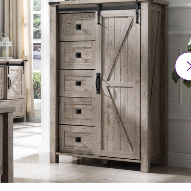 Gracie Oaks Guilford Farmhouse 5 Chest of Drawers, Tall Drawers Dresser with Sliding Barn Door | Wayfair