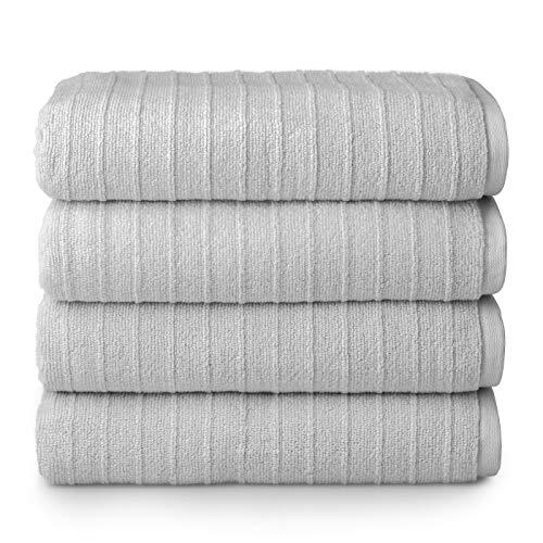 Welhome James 100% Cotton Textured Bath Towel Set of 4 (Silver) - Super Absorbent - Soft & Luxurious Bathroom Towels - Quick Dry - 4 Bath Towels