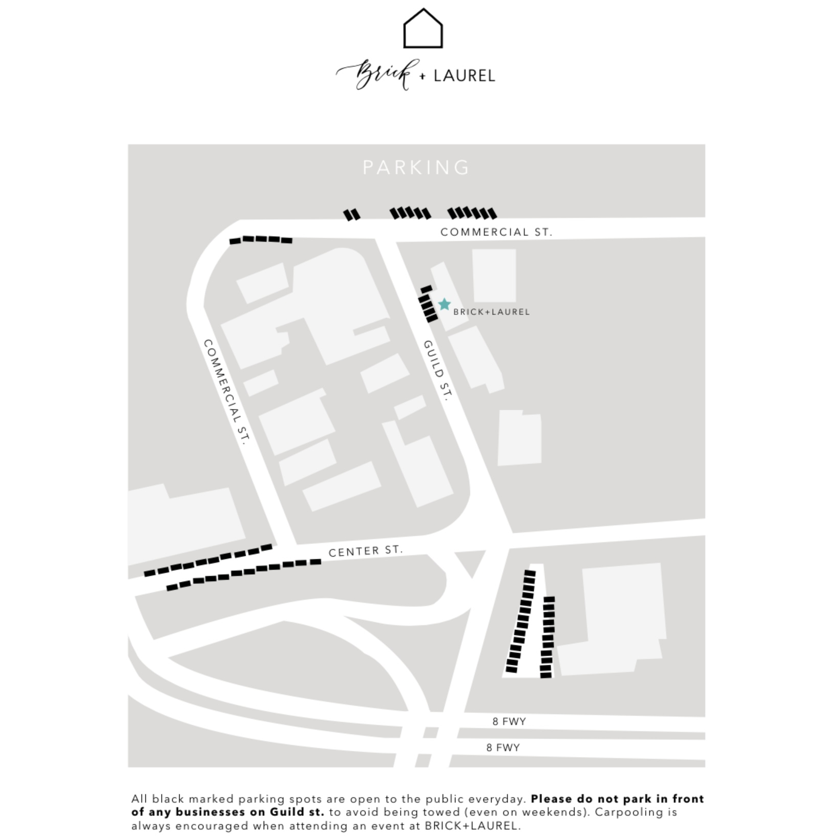 Here you will find the parking layout. Anything blacked out are the parking spots available.