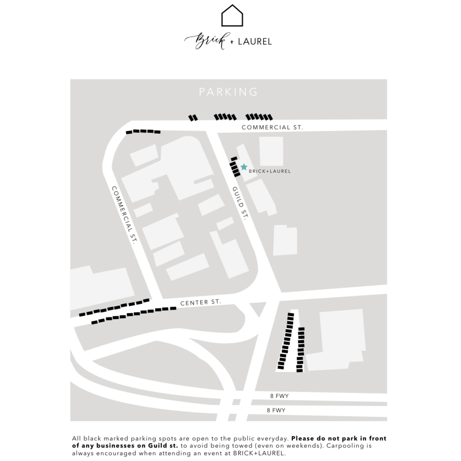 Here you will find the parking layout. Anything blacked out are the parking spots available.