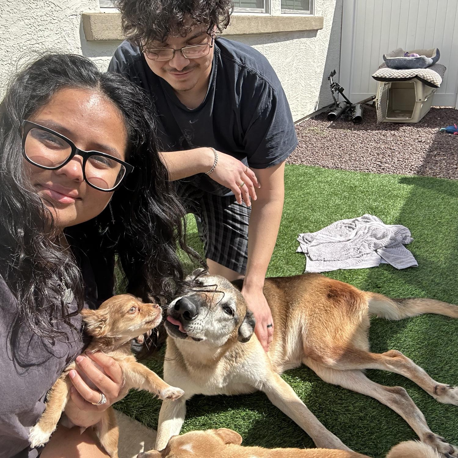 Our last family photo with Shelby the German shepherd, we adopted together.