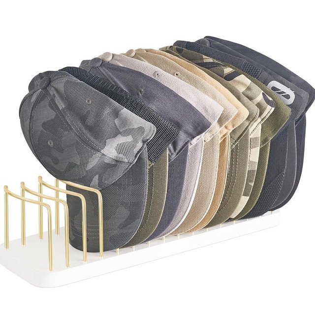 Mkono Hat Organizer for Baseball Caps, Hat Holder for 15 Baseball Caps, Tabletop Hat Rack Stand Storage Display Cap Organizer for Desk Closet Shelf Dresser (White, Medium)