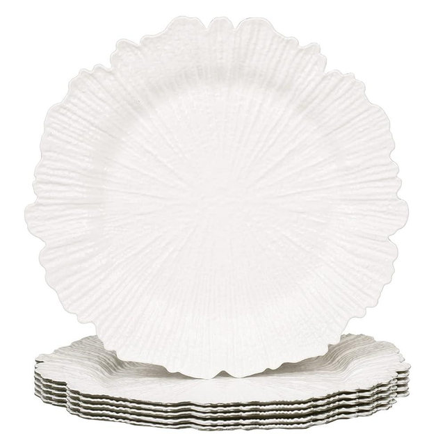 MAONAME Reef White Charger Plates, Plate Chargers for Dinner Plates, Plastic Plate for Wedding Decor, Set of 6