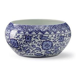 Chinoiserie Ceramic Cachepot, Low, Blue and White