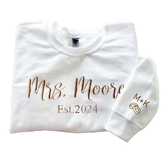 EvaMall Custom Embroidered Mrs Sweatshirt, Embroidered Future Mrs Name Crewneck, Bride to Be Gift for Bridal Shower, Engagement Gift, Bridesmaid Custom Outfit, Honeymoon Shirt Multicolor