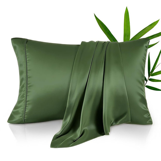KRIMANO King Pillow Cases, Derived from Bamboo Viscose, Cooling Pillowcases, Breathable & Wicking Pillow Covers for Hot Sleepers, Envelope Closure, Olive, 2 Pack, 20x40IN