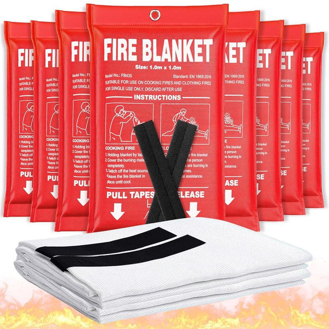 Andyssey Fire Blanket 8 Pack - 40" x 40" Prepared Emergency Fire Blanket for Home and Kitchen, RV, Grill, Fireplace, Safe & Easy for Young Adults and Elderly Living Alone