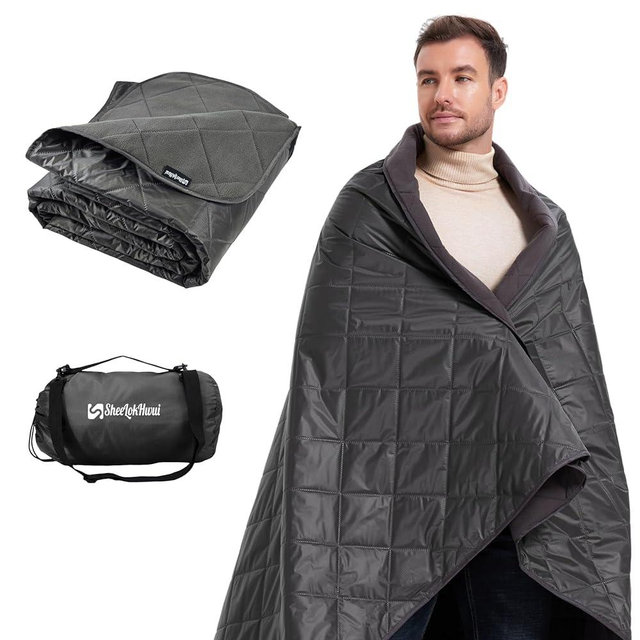 sheelokhwui 4-in-1 Large Outdoor Blanket - Waterproof & Windproof Thickened Warm Fleece Camping Blanket for Stadium, Hiking, Sporting Events - 81"x57", Packable (Dark Gray)