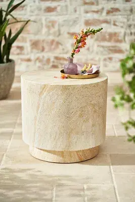 Travertine Finish Side Table