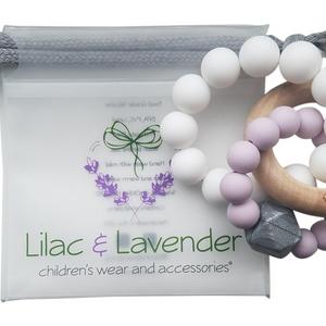 Baby Teether Ring - Silicone Beads Teething Relief Toy with Wooden Ring - Safe Untreated Organic Materials - Unique Baby Shower Gift - by Lilac &...