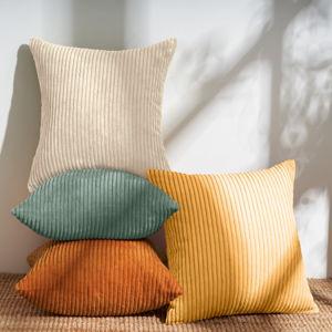 Striped Corduroy Pillow Cover Square Modern Gradient Pillow Cases for Sofa, (Set of 4) - Orange/Teal, 18"H x 18"W