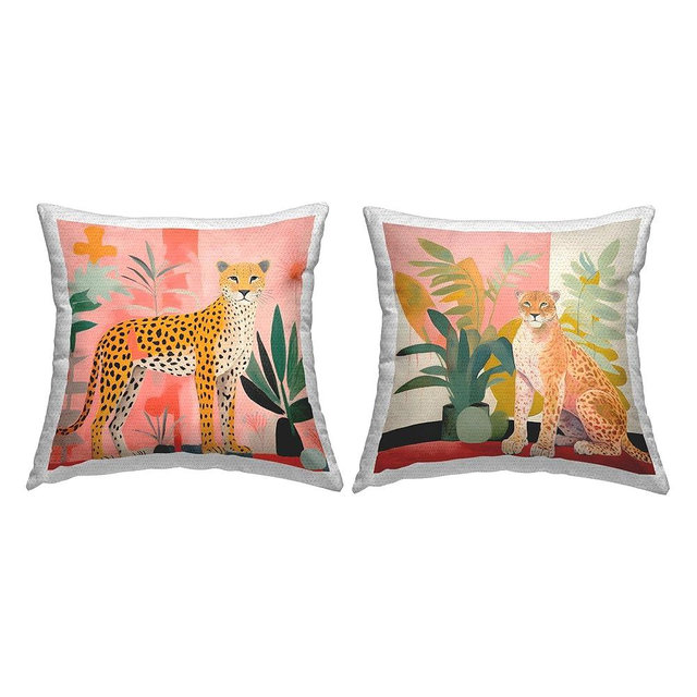 Stupell Industries Jaguar Leopard Potted Palms Outdoor Printed Pillow Design by Lil' Rue (Set of 2)