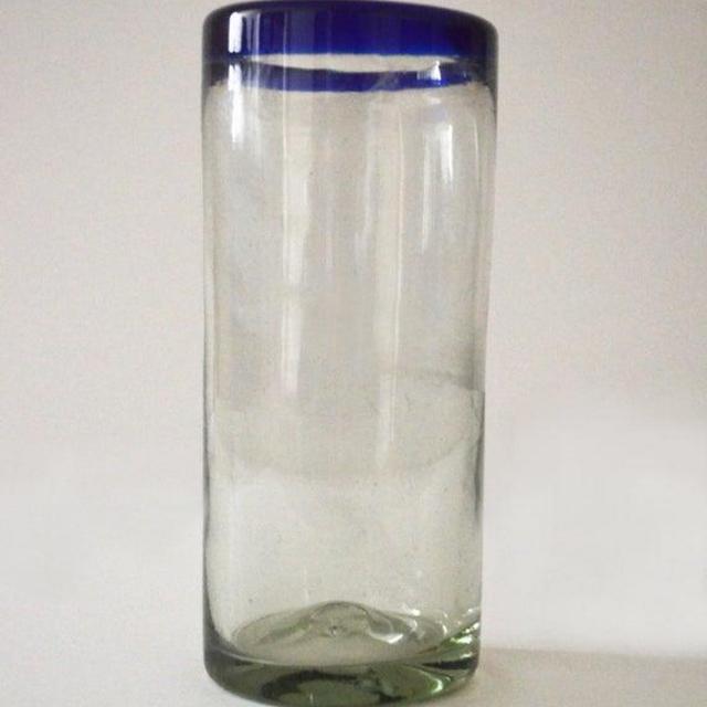 Blue Highball glass Rim handblown