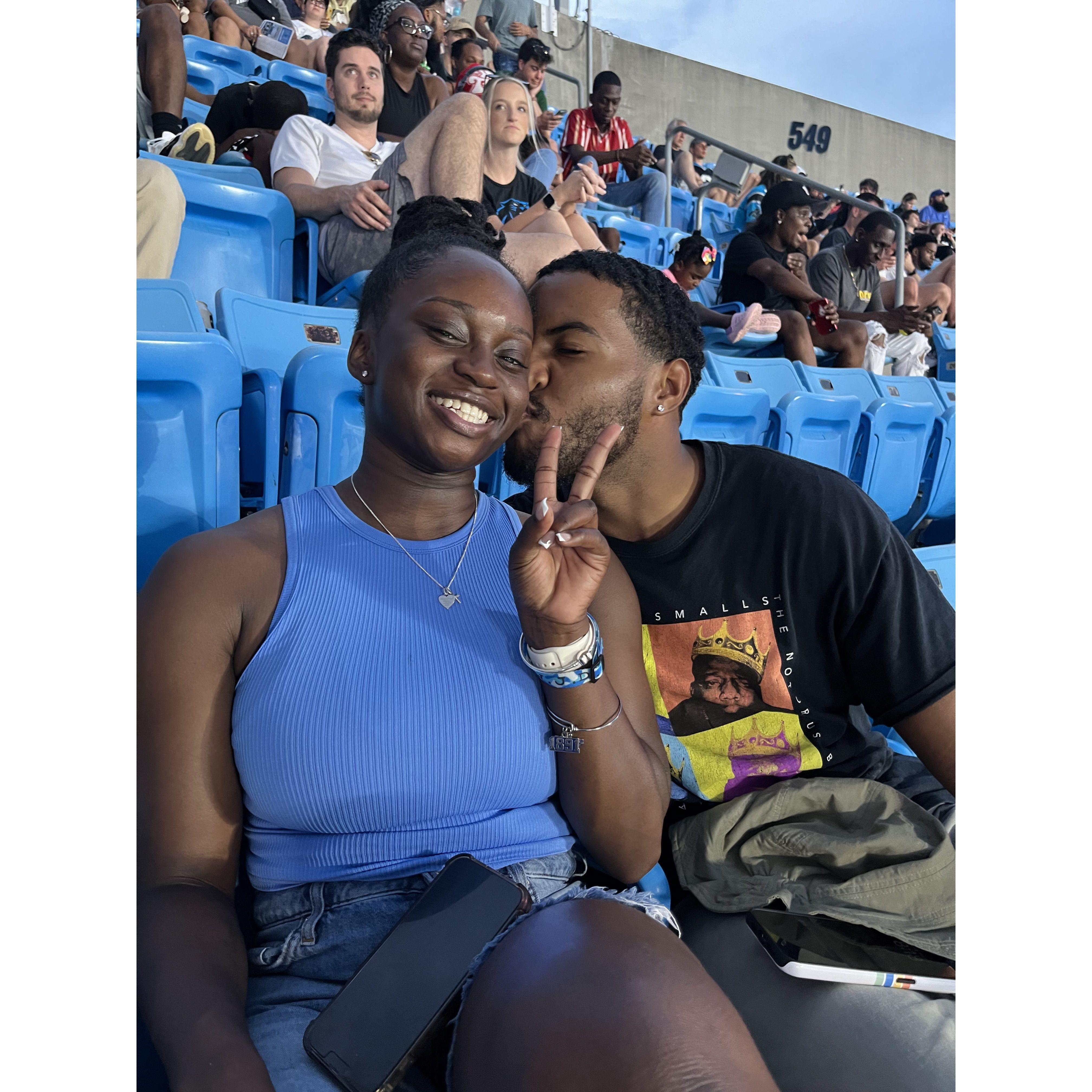 Watching football is something we love doing together and cheering on the Panthers in Charlotte with friends made it even more special Great memories!