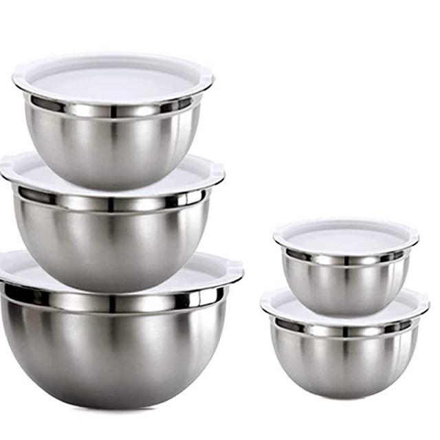 Vinod Mixing Bowls with Lids - Set of 5 Stainless Steel Nesting Bowl | Meal Prep Bowls | Mix & Serve | Flat Bottom & Stackable | Heavy Duty & Easy to Clean | Space Saving | Cooking & Prepping