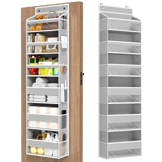 Mefirt Over The Door Organizer, 6 Shelf Door Organizer Hanging with 6 Large Capacity Pockets, Over The Door Storage Hanging Shelves for Closet Wall Bathroom Closet Bedroom Nursery