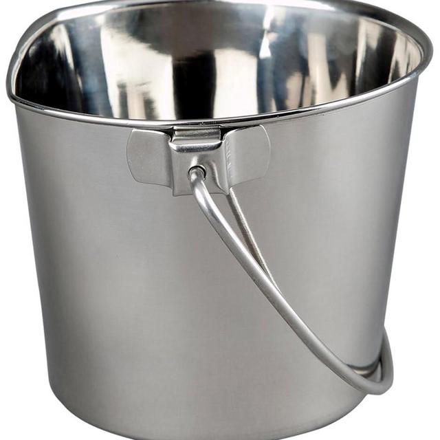 ADVANCE PET PRODUCTS 9 Quart Heavy Duty Stainless Steel Flat Side Bucket | Durable Food & Water Pail for Dogs, Cats, Kennels, Cages and Critter Crates | Multi-Purpose Bucket